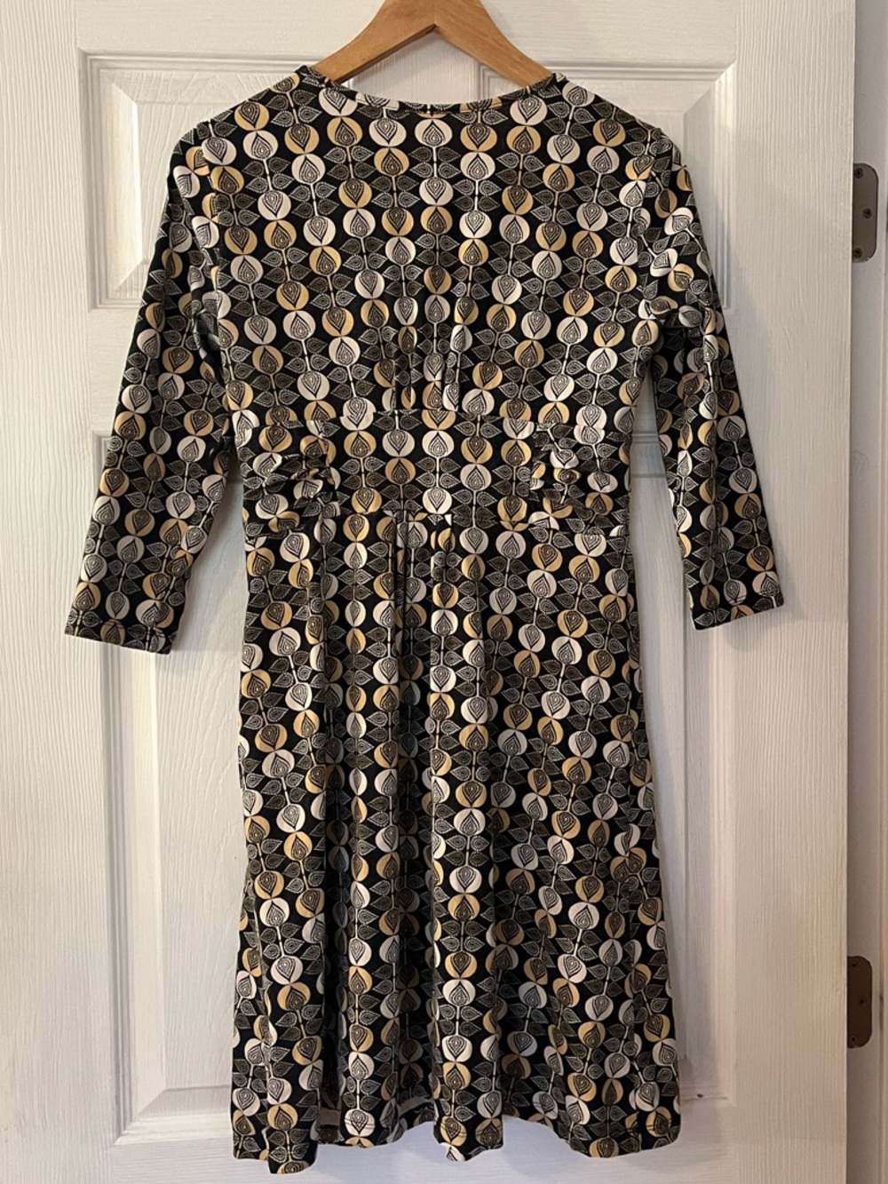 Patagonia V-Neck Geometric Organic Cotton Dress MCM 3/4 Sleeve Faux Wrap Margot - Picture 4 of 4